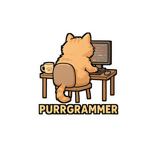 Cat Sticker – Purrgrammer Decals for Coding Developers, Cute Feline Vinyl Waterproof Stickers for Laptops, Water Bottles