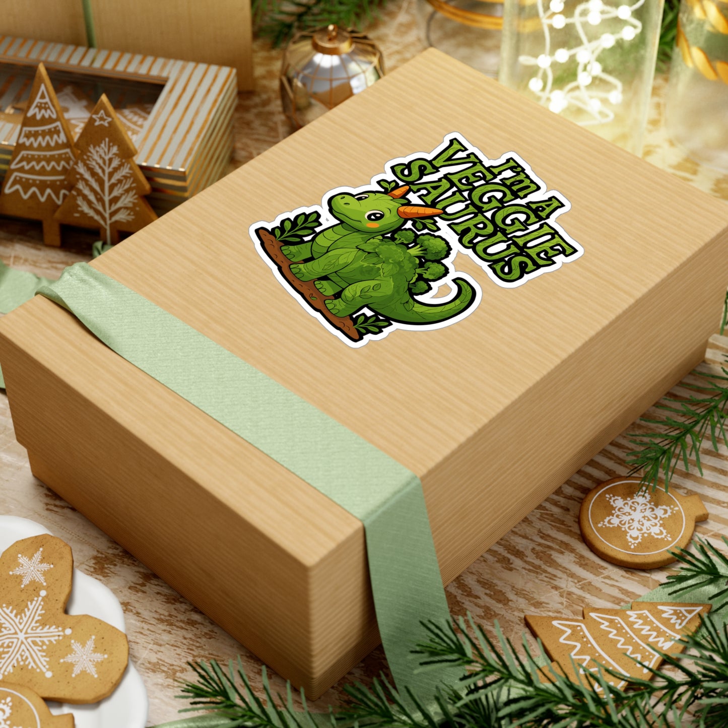 I'm A Veggie Saurus – Vinyl Sticker for Laptop or Water Bottle | Plant Powered Dinosaur Gift, Vegan Humor Decal