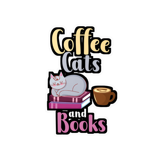 Coffee Cats Books - Coffee Sticker for Wall, Laptop, Window, Truck, Car Coffee Gift Vinyl Cats Decal Sticker