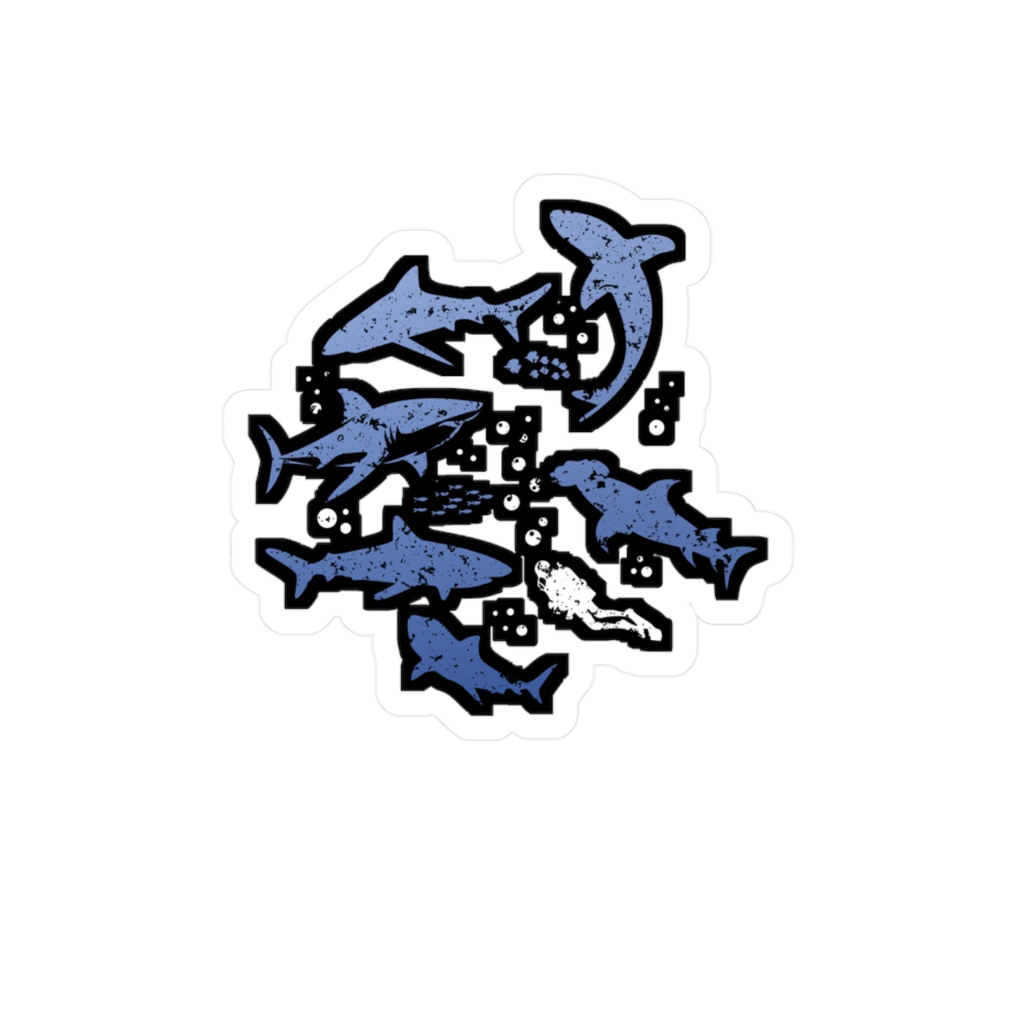 Scuba Diver with Sharks - Diver Sticker for Laptop Sticker. Water Bottle Sticker, Vinyl Scuba-diving Decal - Diver Gift