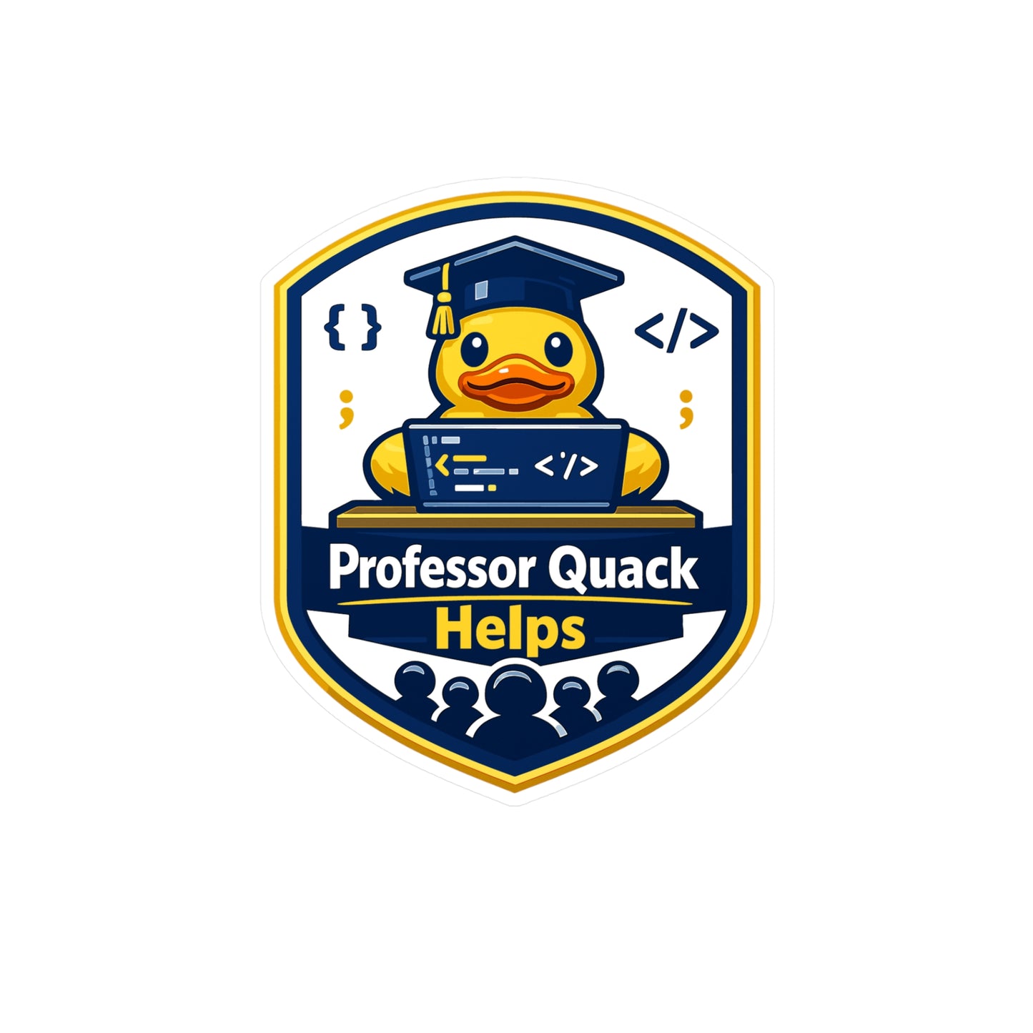 Coding Sticker Professor Quack Helps – Waterproof Vinyl Decals for Laptop, Water Bottle, Funny Programmer Source Code Semicolon Design