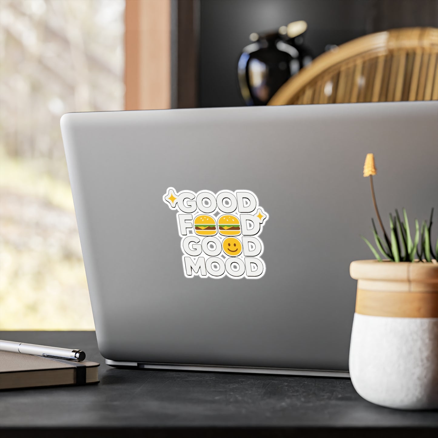 Burger Sticker - Good Food Good Mood Decals for Laptop or Water Bottle, Snack Appetite Craving Vinyl, Waterproof Burger Decor