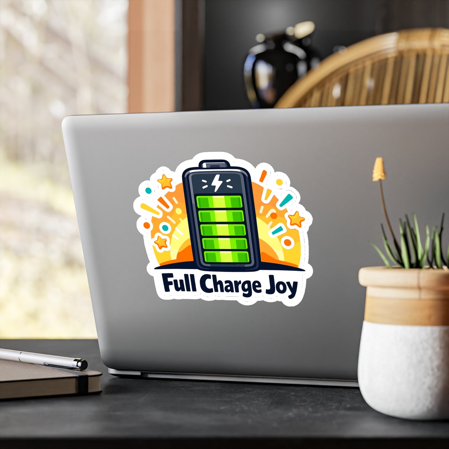 E-Bike Sticker Full Charge Joy Electric Bike Ecycling Design, Waterproof Vinyl Decals for Laptop, Water Bottle, E Cyclist Gift
