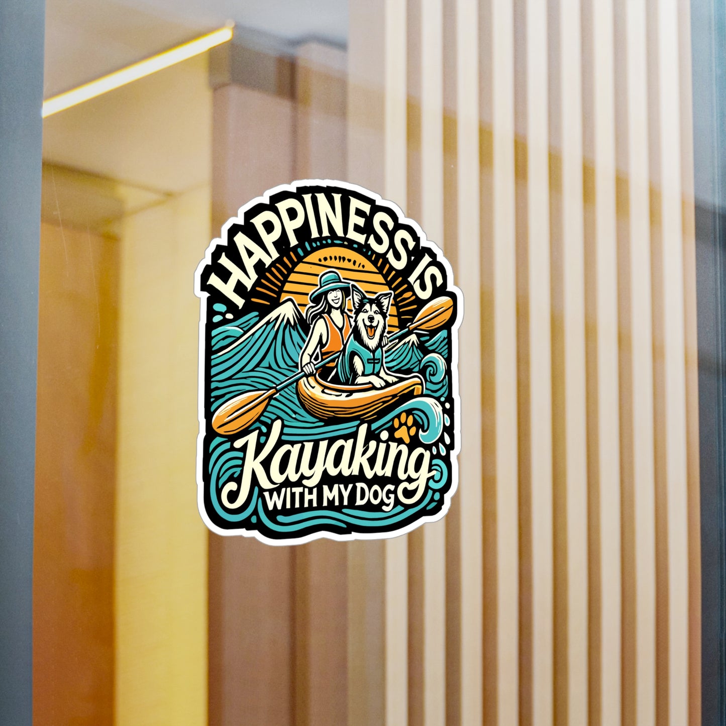 Happiness Is Kayaking With My Dog - Kayak Sticker for Laptop Sticker. Water Bottle Sticker, Vinyl Kayaking Decal - Kayak Gift