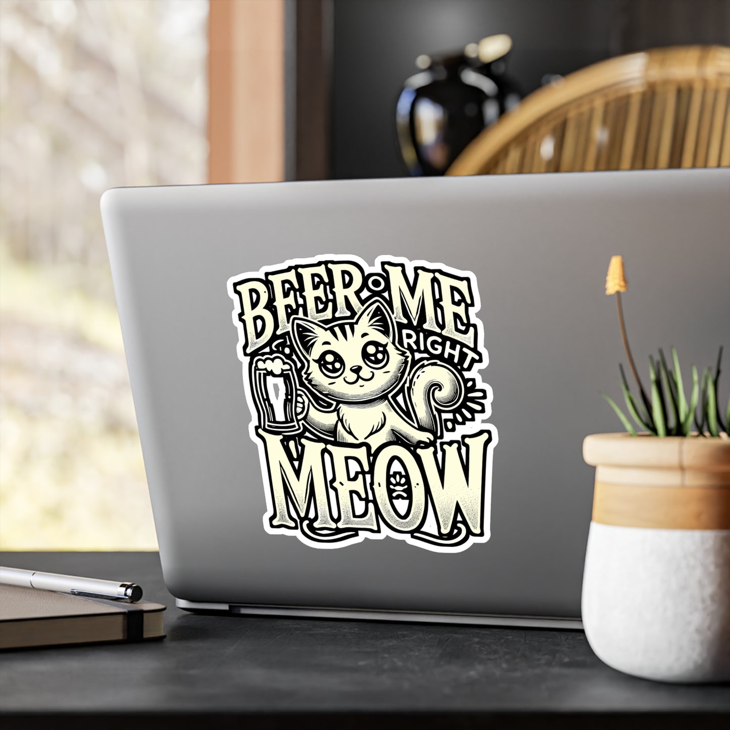 Beer Me Right Meow – Vinyl Beer Sticker for Car Window, Laptop & Water Bottle | Funny Cat Decal, Pet Lover Gift