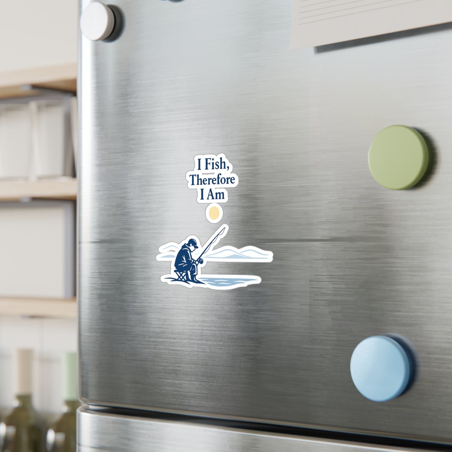 Fishing Sticker "I Fish, Therefore I Am" Waterproof Vinyl Decals for Laptop, Water Bottle, Angling Lake Boating Design