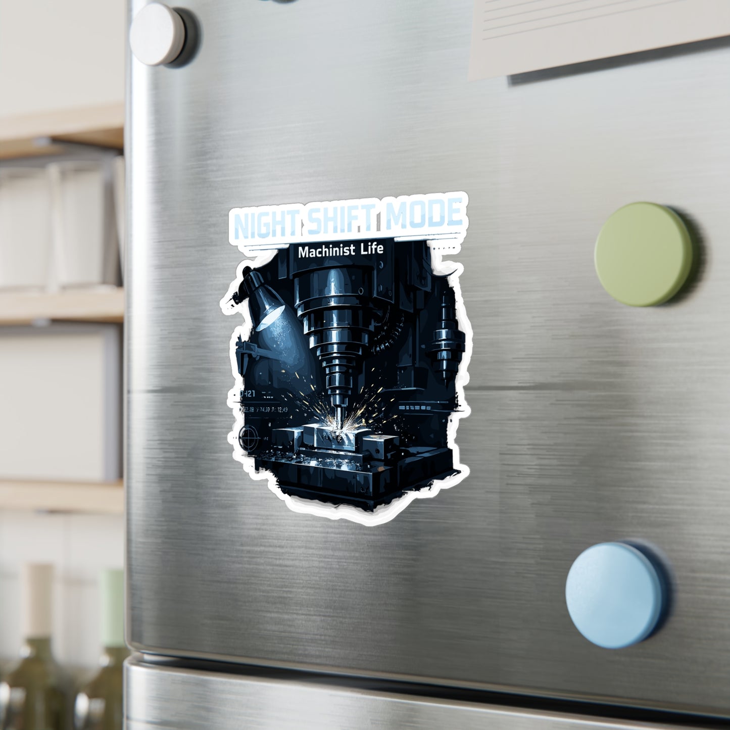 Machinist Sticker Night Shift Mode CNC Machining Design, Waterproof Vinyl Decals for Laptop or Water Bottle, Numerically Controlled