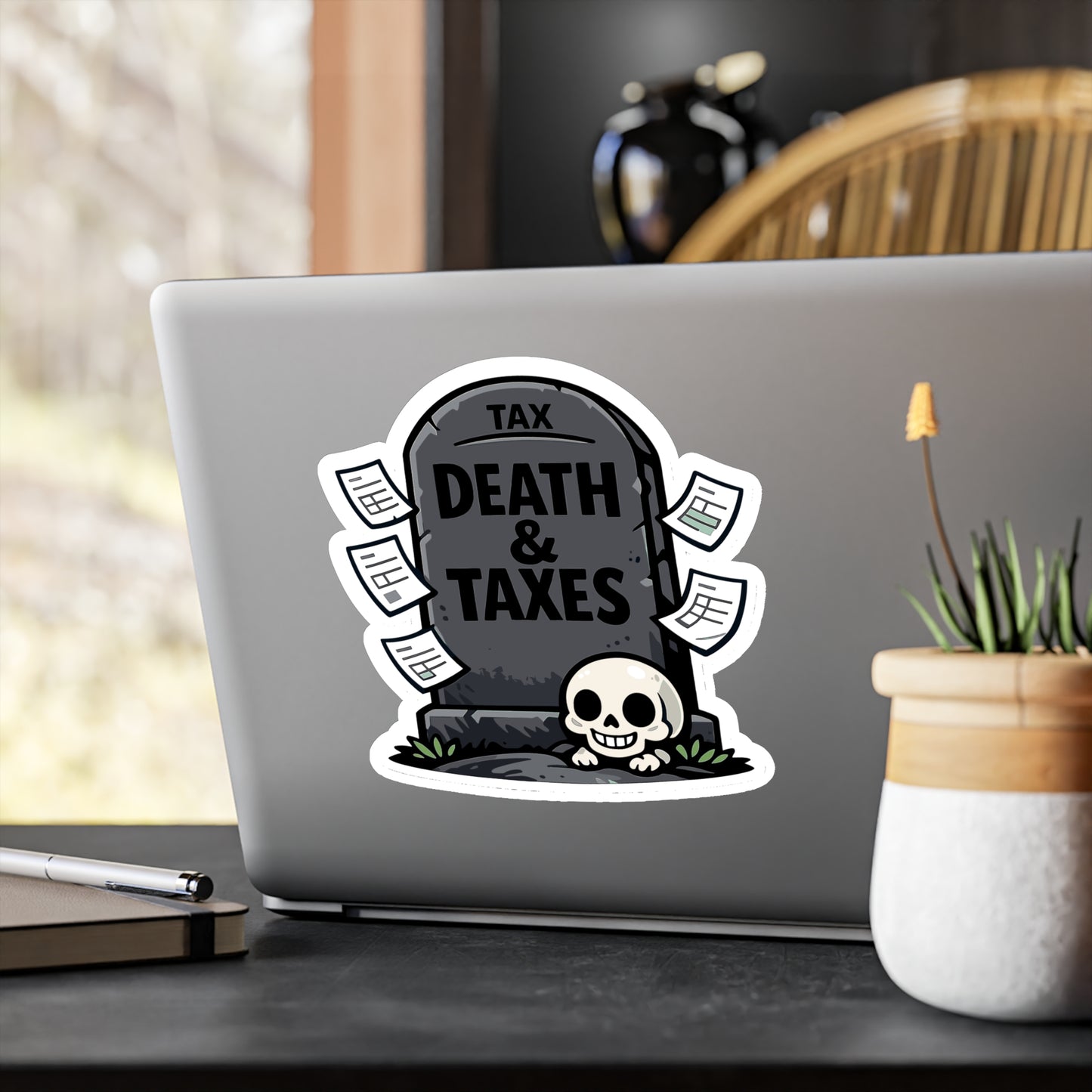 Accountant Sticker Death & Taxes Funny Balance Spreadsheet Amortization Vinyl Waterproof sticker decals for Laptop Water Bottle