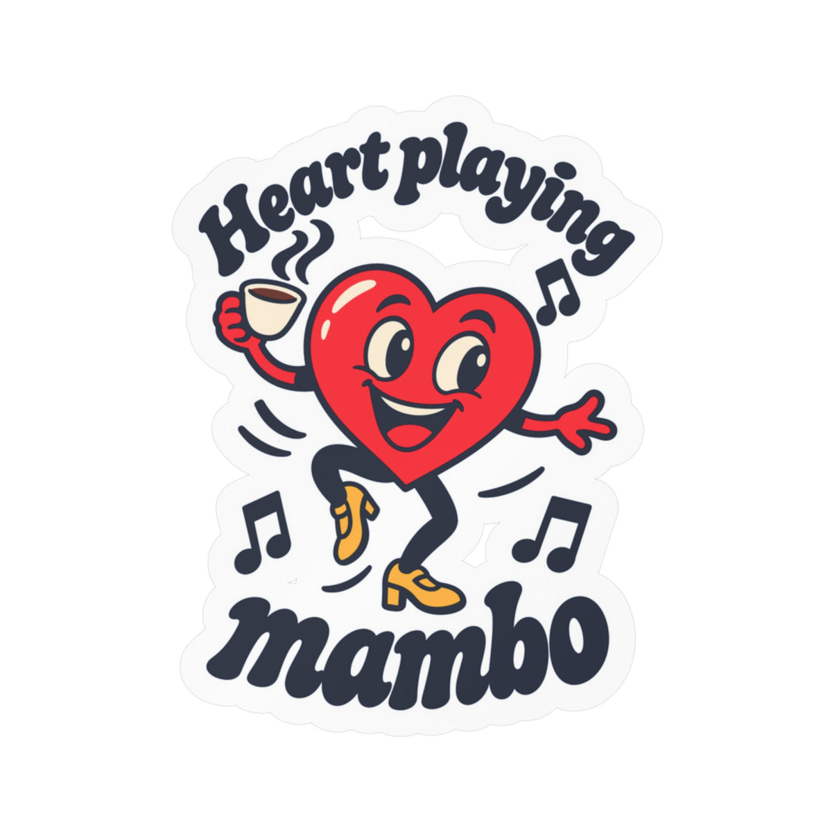 Cartoon Sticker Heart Playing Mambo - Espresso and Music Design Decals for Laptop and Water Bottle