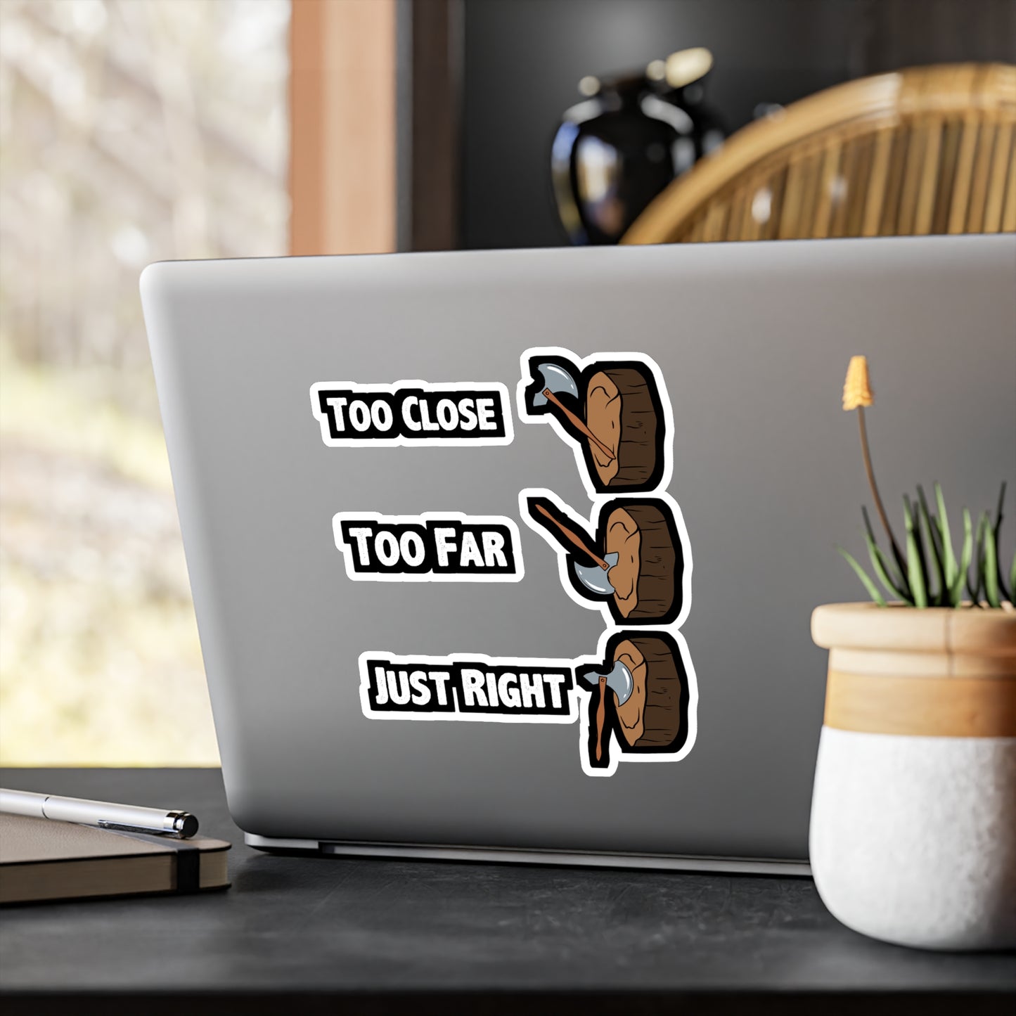 Too Close Too Far Just Righ Axe Throwing - Axe-throwing Sticker for Laptop Sticker. Water Bottle Sticker, Vinyl Knife Decal - Axe-throwing Gift