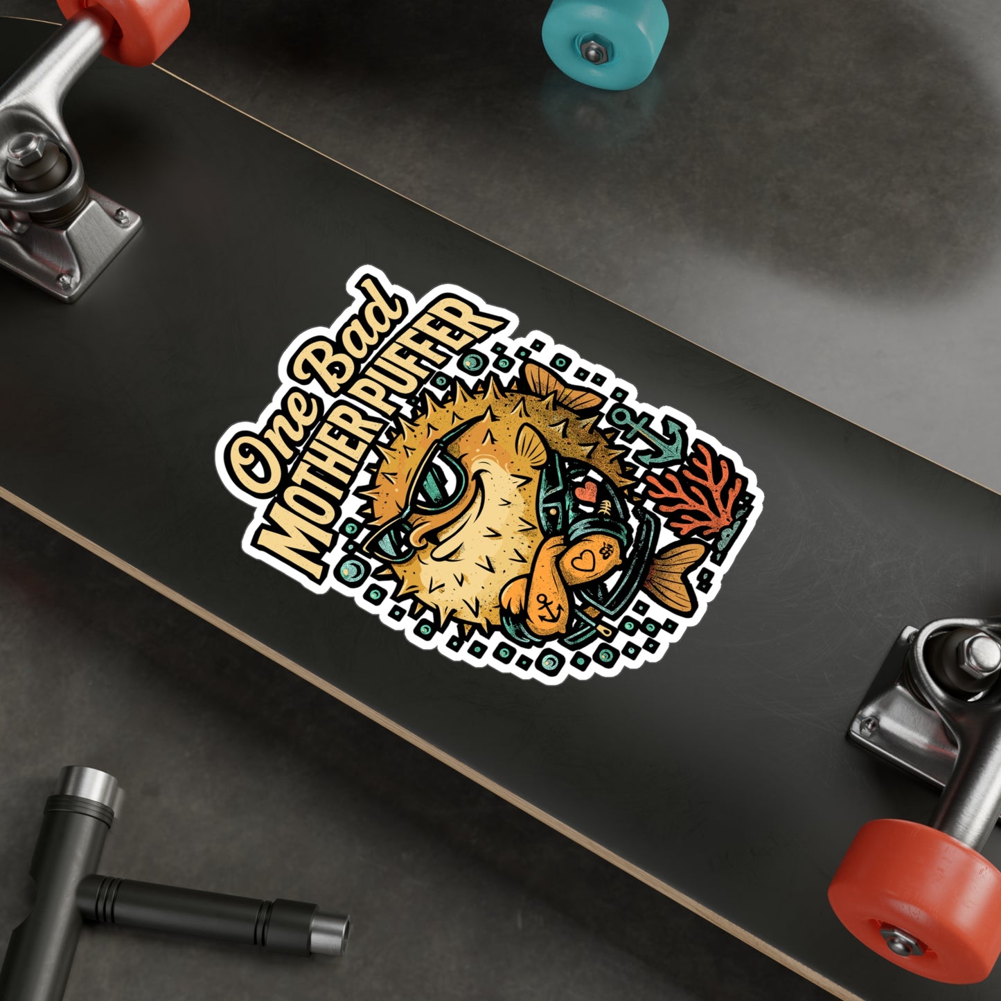 One Bad Mother Puffer – Funny Pufferfish Sticker for Laptop or Water Bottle | Vinyl Underwater Decal, Ocean Lover Gift