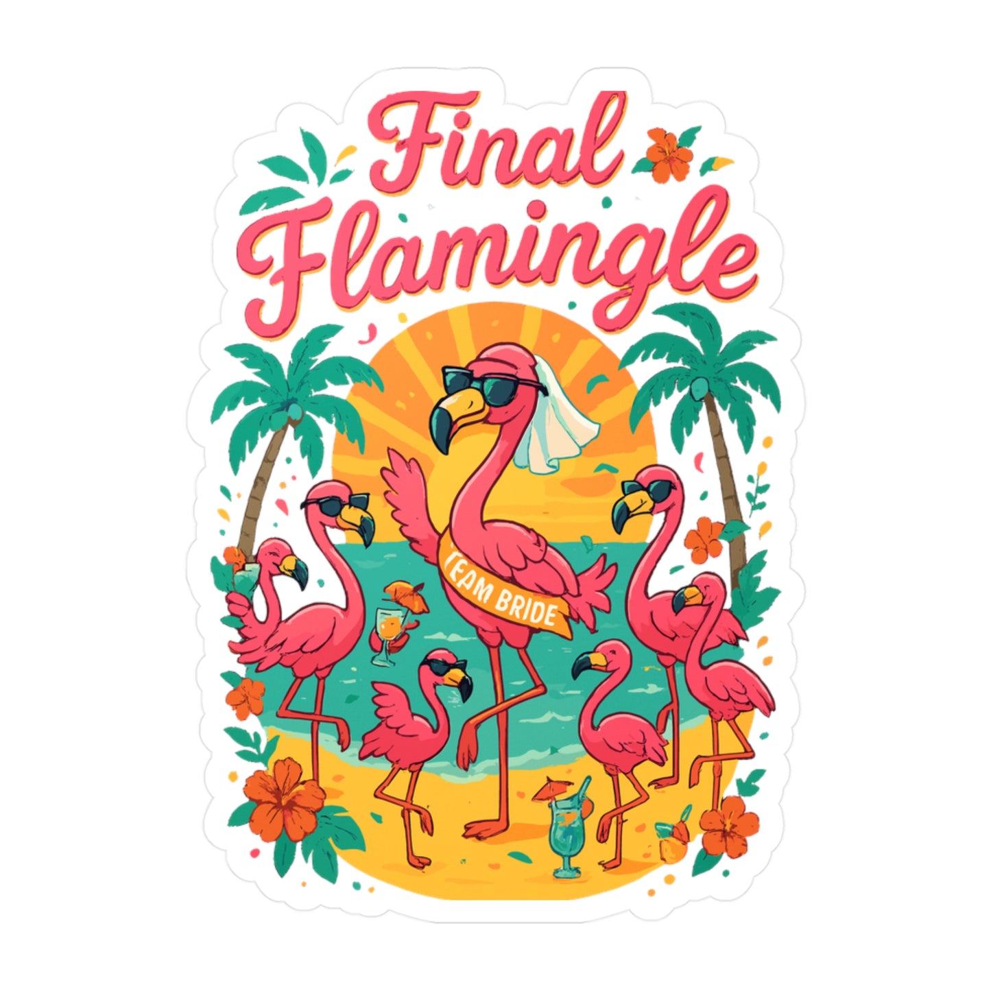 Flamingo Sticker – Final Flamingle Tropical Decals for Laptop, Water Bottle, Sunset Beach Vinyl Waterproof Stickers