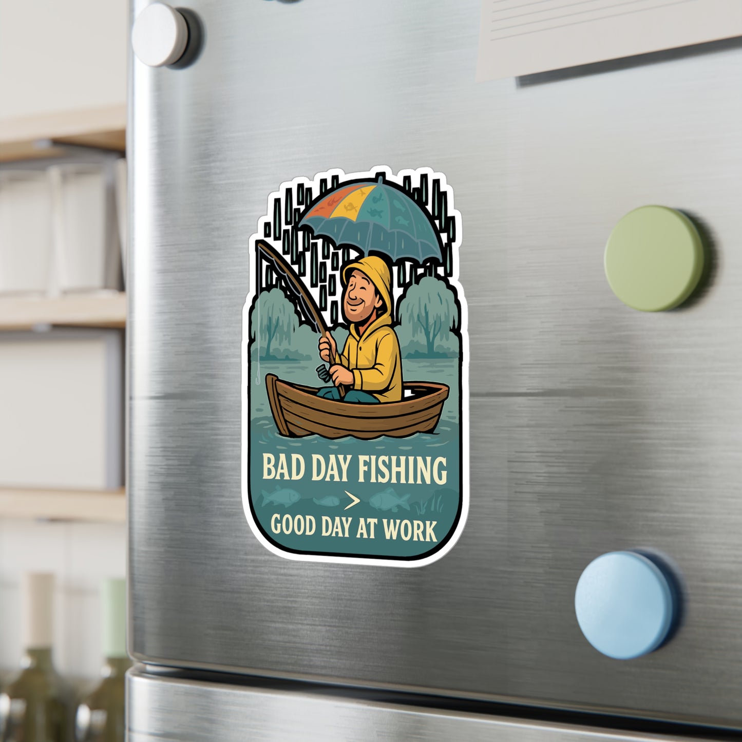 Fishing Sticker – "Bad Day Fishing > Good Day At Work" Vinyl Decals for Laptop, Water Bottle, Rain Umbrella, Boat, Waterproof Outdoor Decor