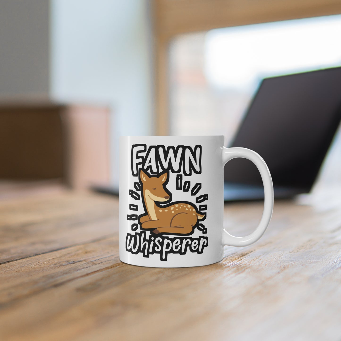 Fawn Whisperer - Deer Mug for Coffee 11oz. Deer Cup, White ceramic, Venison Mug, Elk Tea Cup - Deer Gift