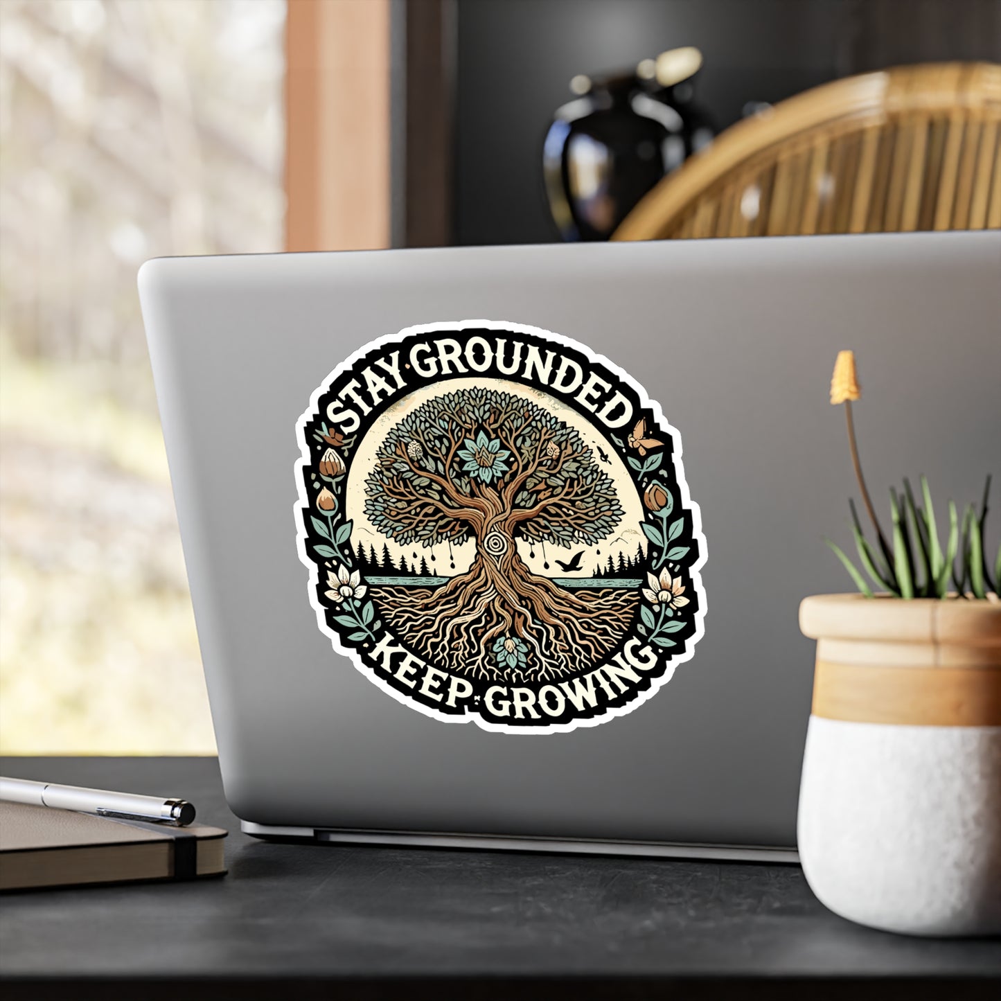 Stay Grounded, Keep Growing - Personal development Sticker for Laptop Sticker. Water Bottle Sticker, Vinyl Mindfulness Decal - Personal development Gift