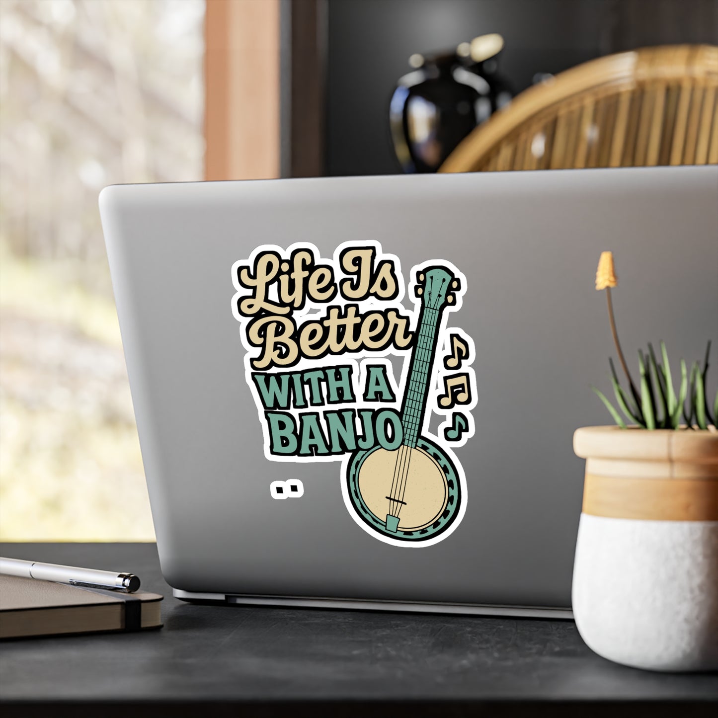 Banjo Sticker – Life Is Better With A Banjo Design Decals, Waterproof Vinyl for Laptop, Water Bottle, Jazz-Music, Ukulele, Ragtime Fans