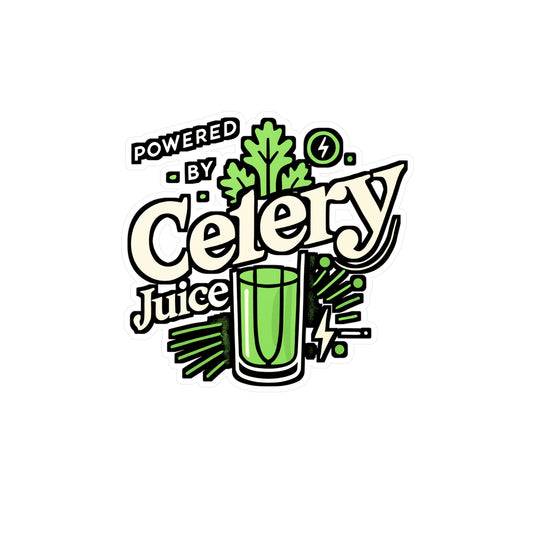 Powered by Celery Juice – Funny Vinyl Sticker for Laptop, Car Window or Water Bottle | Vegan Vegetable Decal Gift