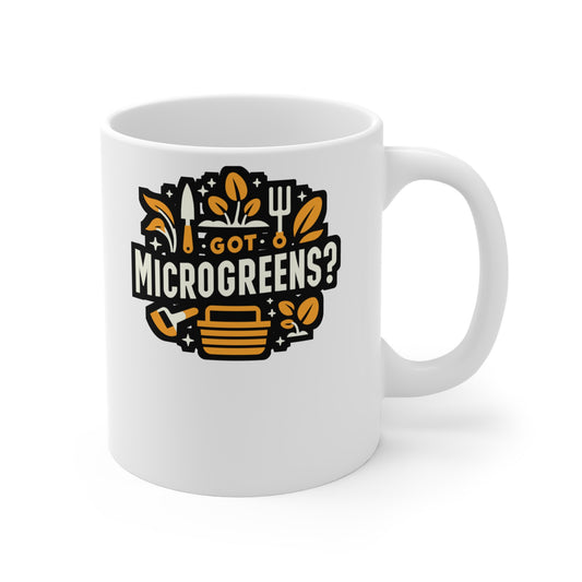 Got Microgreens - Gardening Mug for Coffee 11oz. Gardening Cup, White ceramic, Landscaper Mug, Lawn-mower Tea Cup - Gardening Gift