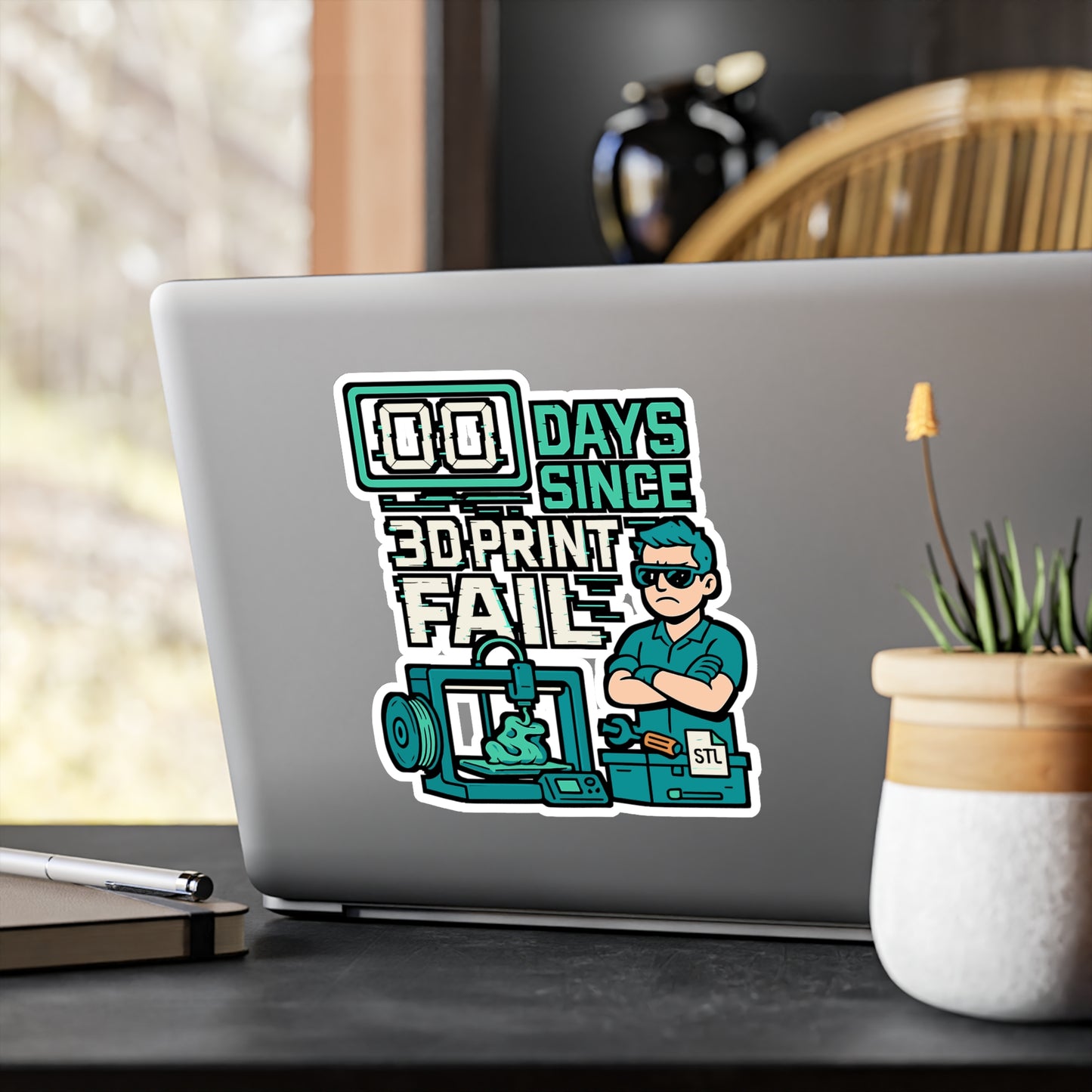 3D Printing Sticker – "00 Days Since Last 3D Print Fail" Decals for CNC Machinist, Vinyl Waterproof Machining Sticker for Laptop or Computer
