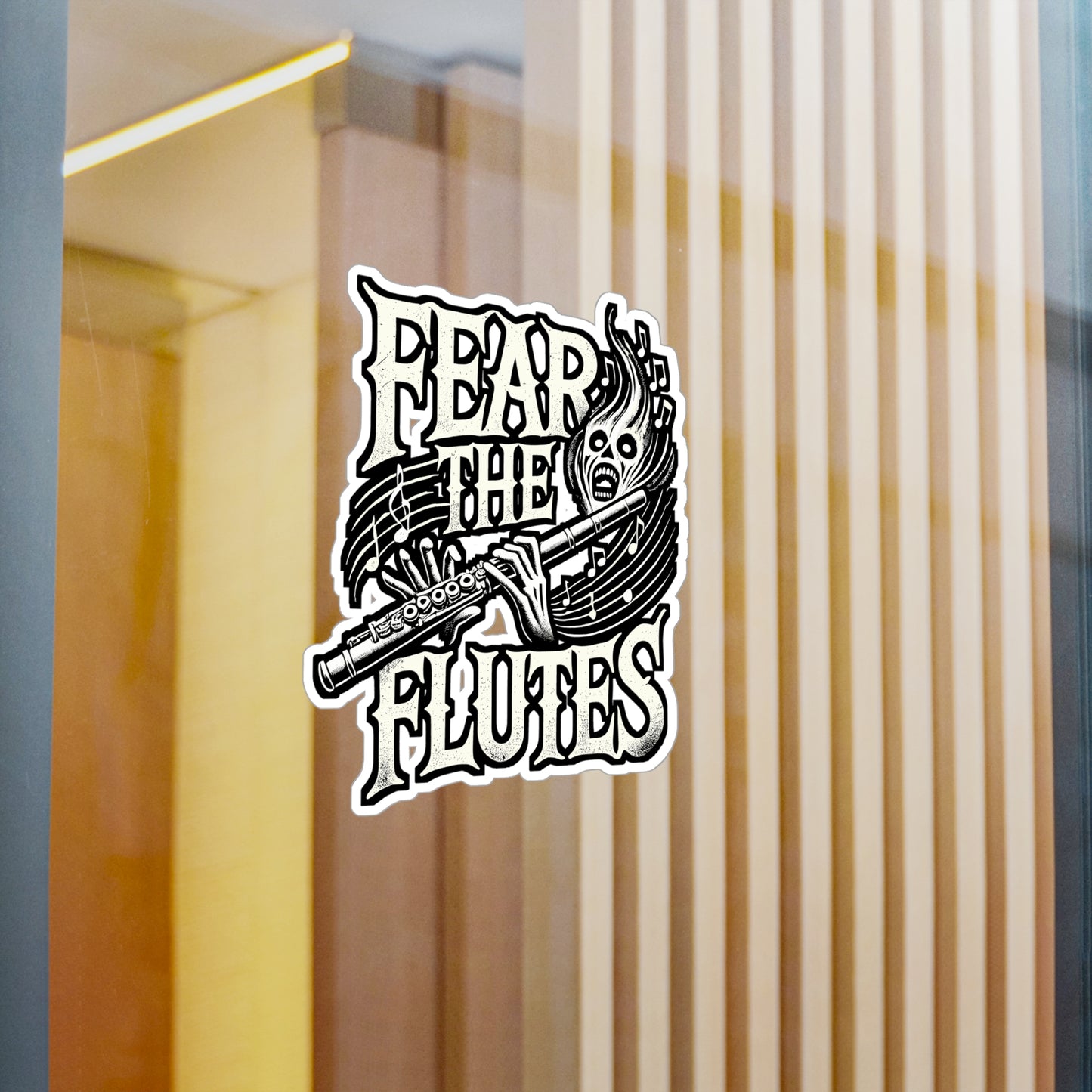 Fear The Flutes – Flute Sticker for Laptop, Car Window or Water Bottle | Marching Band Gift, Treble Clef Decal