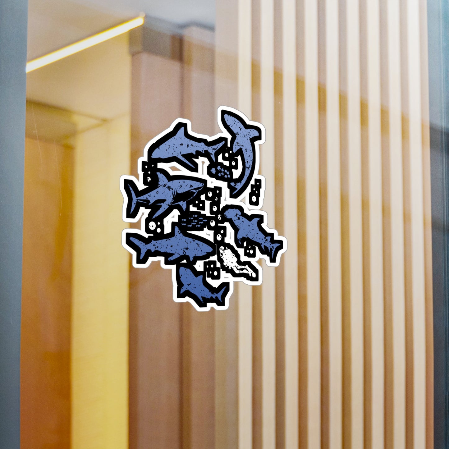 Scuba Diver with Sharks - Diver Sticker for Laptop Sticker. Water Bottle Sticker, Vinyl Scuba-diving Decal - Diver Gift