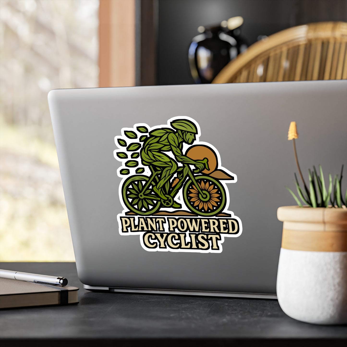 Plant Powered Cyclist – Vegan Cycling Sticker for Laptop or Water Bottle | Eco Biker Gift, Vinyl Decal