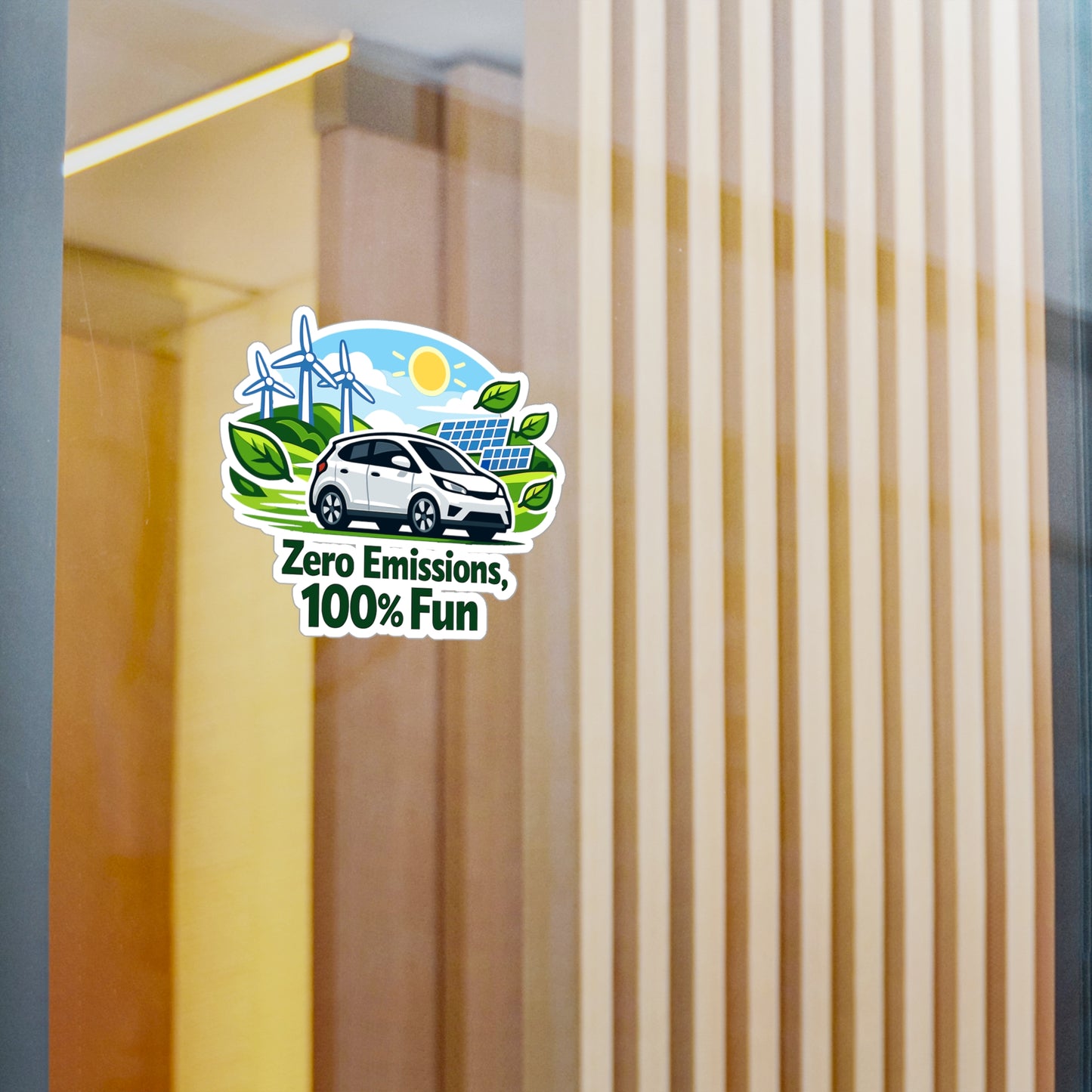 Electric Car Sticker - Zero Emissions, 100% Fun Vinyl Decals, Waterproof Rechargeable Battery Electric Vehicle Design for Laptop, Water Bottle