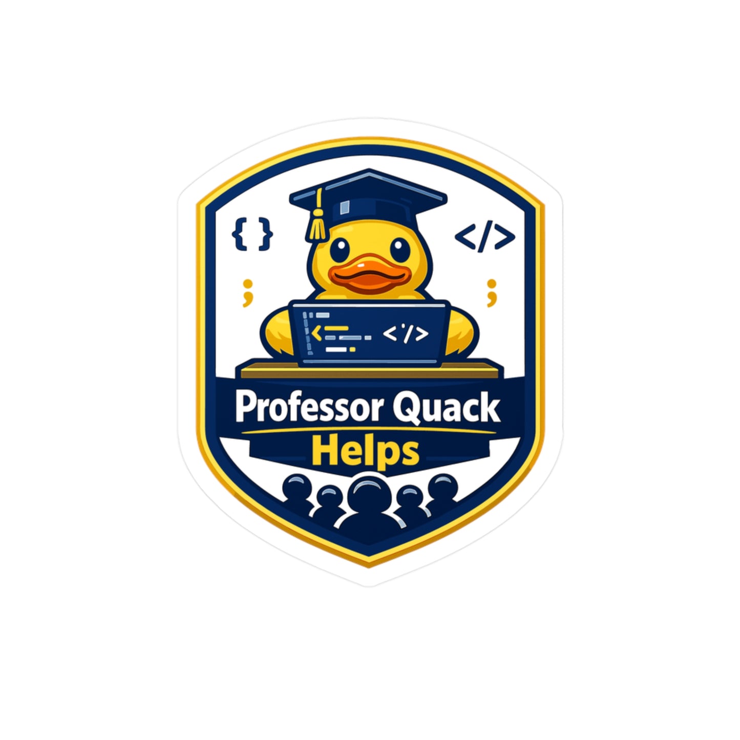 Coding Sticker Professor Quack Helps – Waterproof Vinyl Decals for Laptop, Water Bottle, Funny Programmer Source Code Semicolon Design