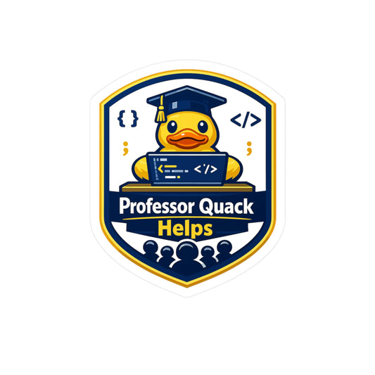 Coding Sticker Professor Quack Helps – Waterproof Vinyl Decals for Laptop, Water Bottle, Funny Programmer Source Code Semicolon Design