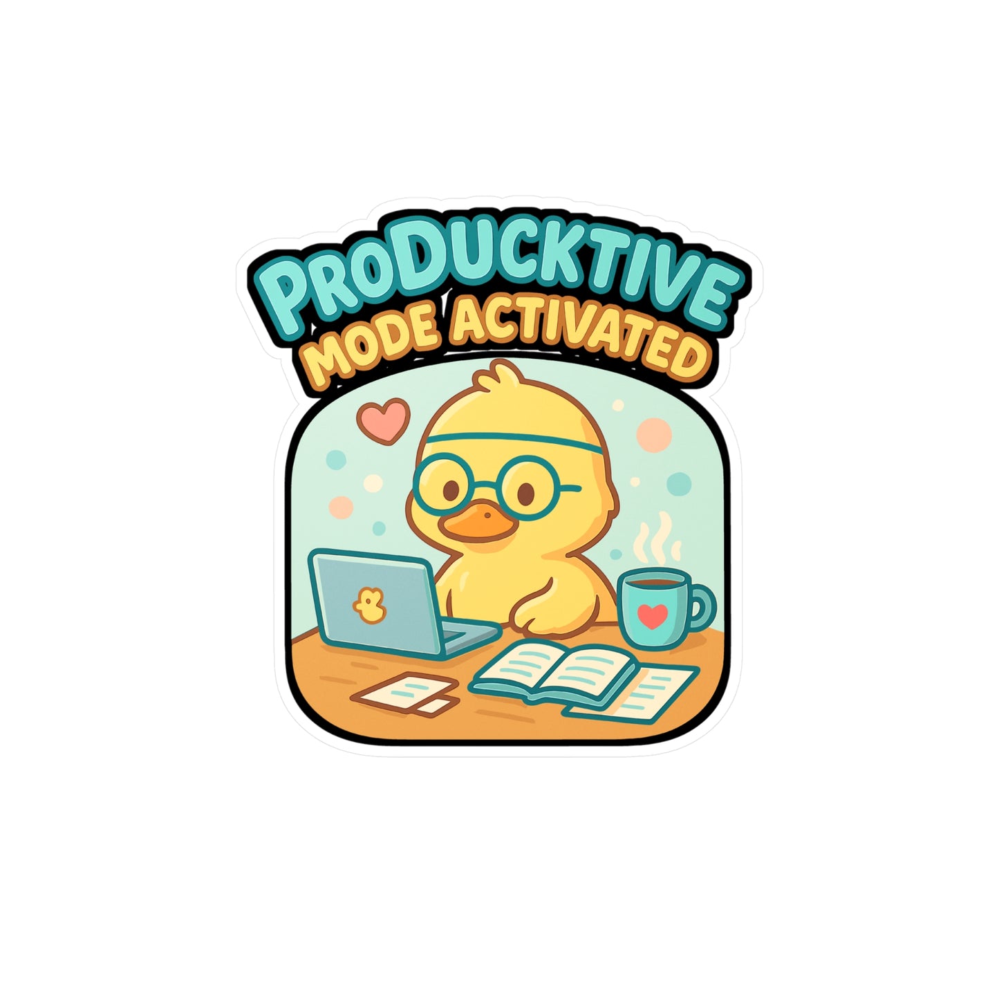 Duck Sticker Decals – "Producktive Mode On" Kawaii Productivity Motivation Vinyl for Laptop, Water Bottle, Waterproof