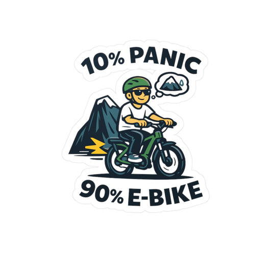 E-Bike Sticker 10% Panic Club Funny Electric Bike Decals Waterproof Vinyl for Laptop, Water Bottle, eCycling e Cyclist