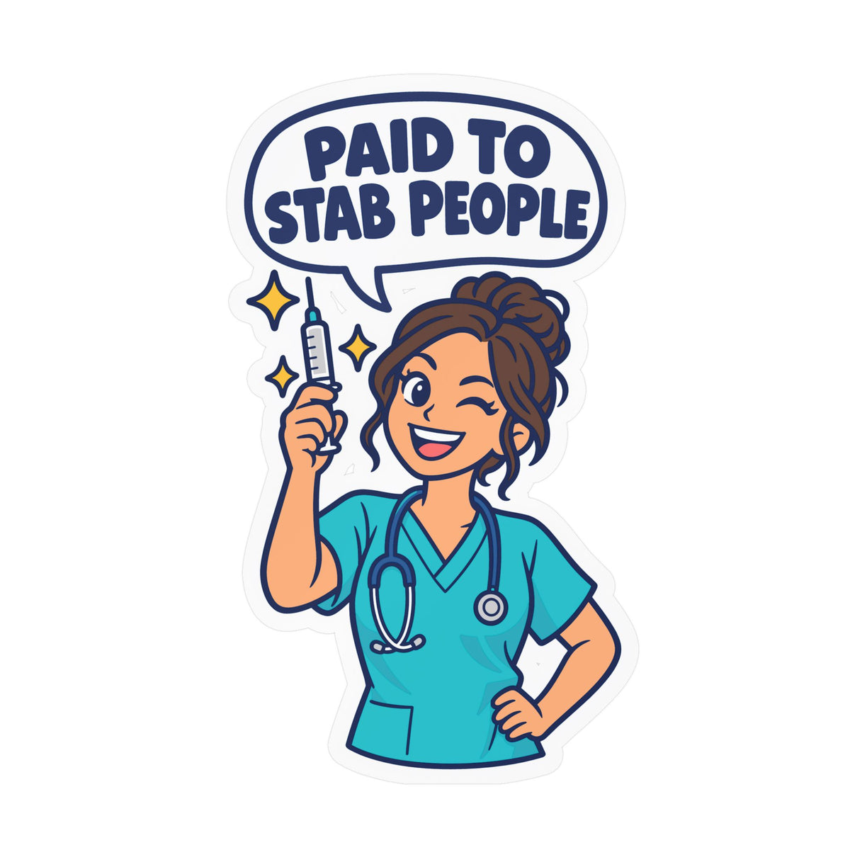 Nurse Sticker – “Paid to Stab People” Funny Nursing Student Vinyl Decals for Laptop, Water Bottle