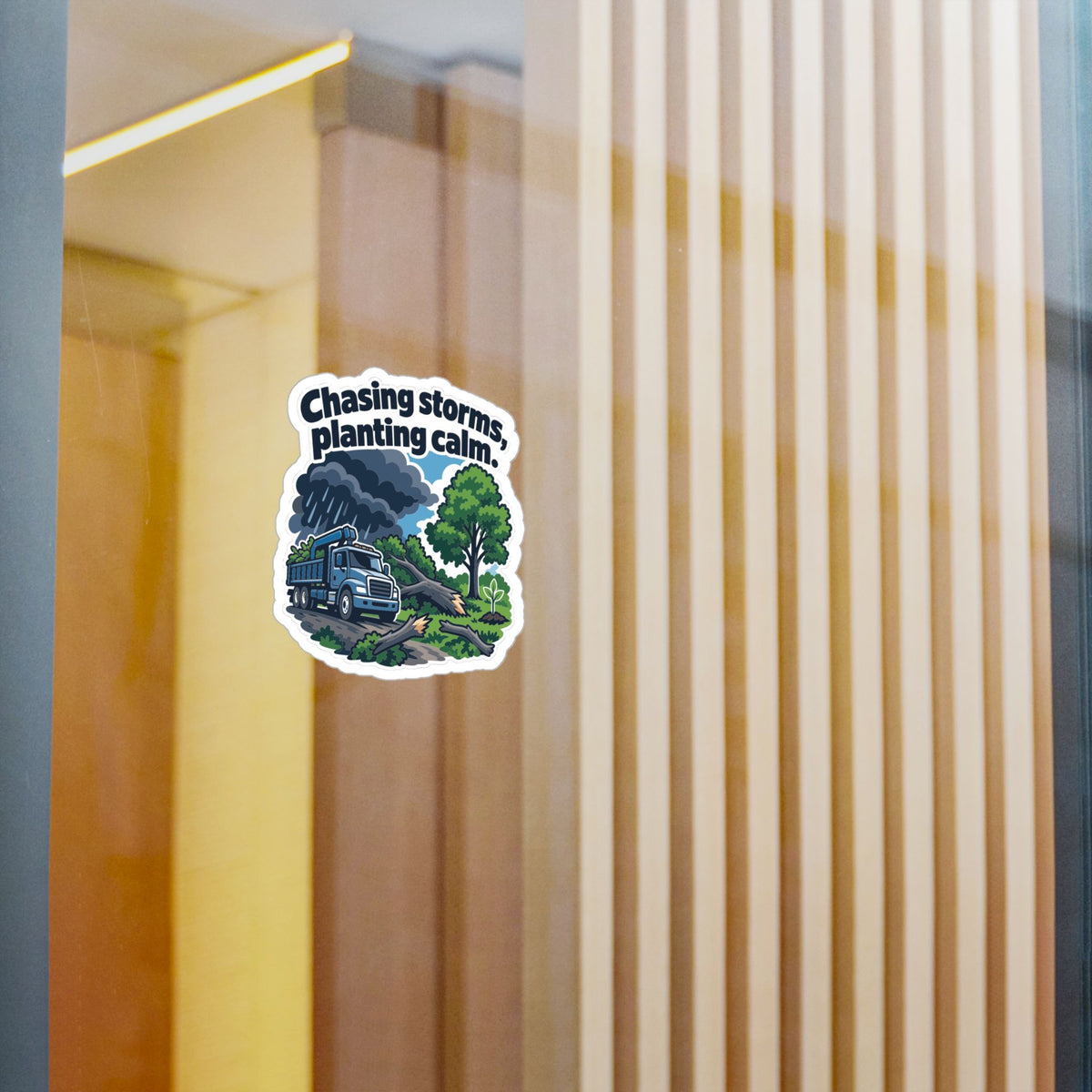 Tree Sticker - Chasing Storms, Planting Calm - Tree Worker and Branch Manager Decals for Laptop or Water Bottle