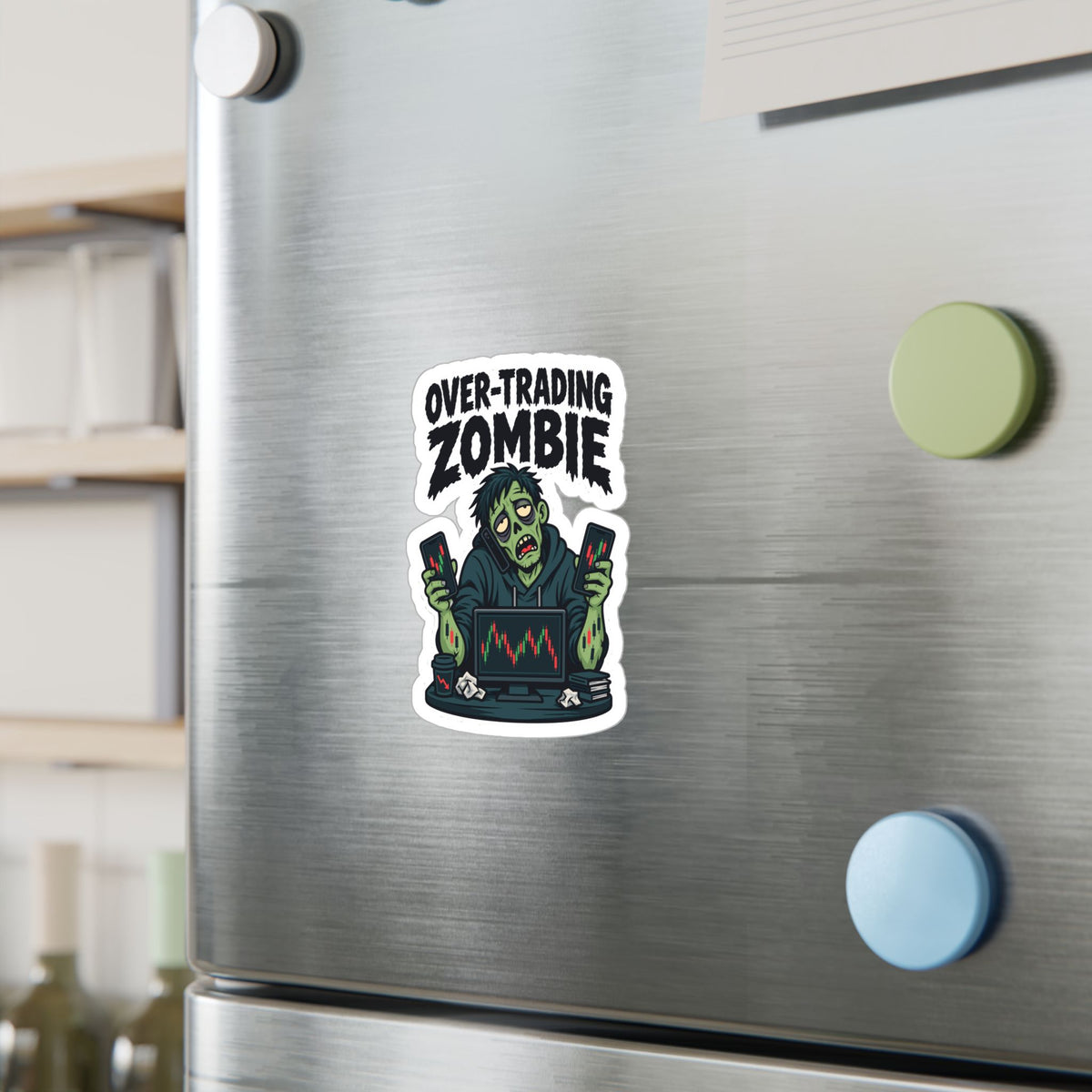 Day Trading Sticker - Over-Trading Zombie Design for Stock Market and Forex Traders, Laptop and Water Bottle Decals