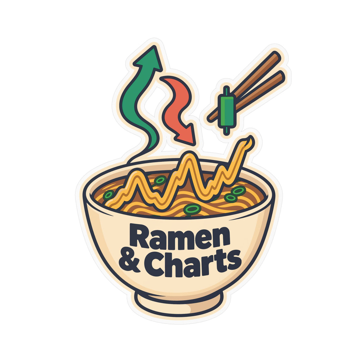 Day Trading Sticker - Ramen & Charts Design for the Stock Market and Forex Trader - Laptop and Water Bottle Decals