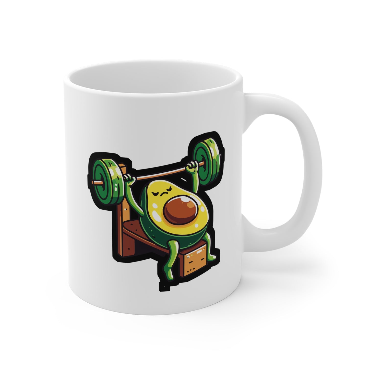 Avocado Weightlifter Bodybuilder - Bodybuilding Mug for Coffee 11oz. Bodybuilding Cup, White ceramic, Weightlifting Mug - Bodybuilding Gift