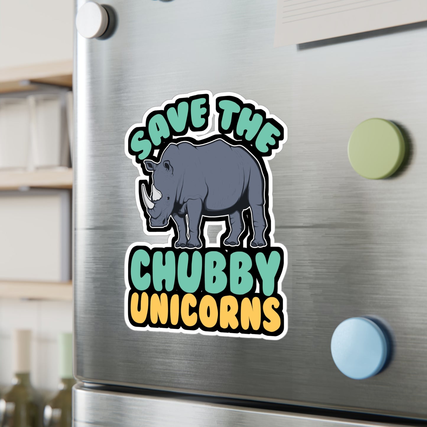 Save The Chubby Unicorns - Rhino Sticker for Laptop Sticker. Water Bottle Sticker, Vinyl Rhinoceros Decal - Rhino Gift