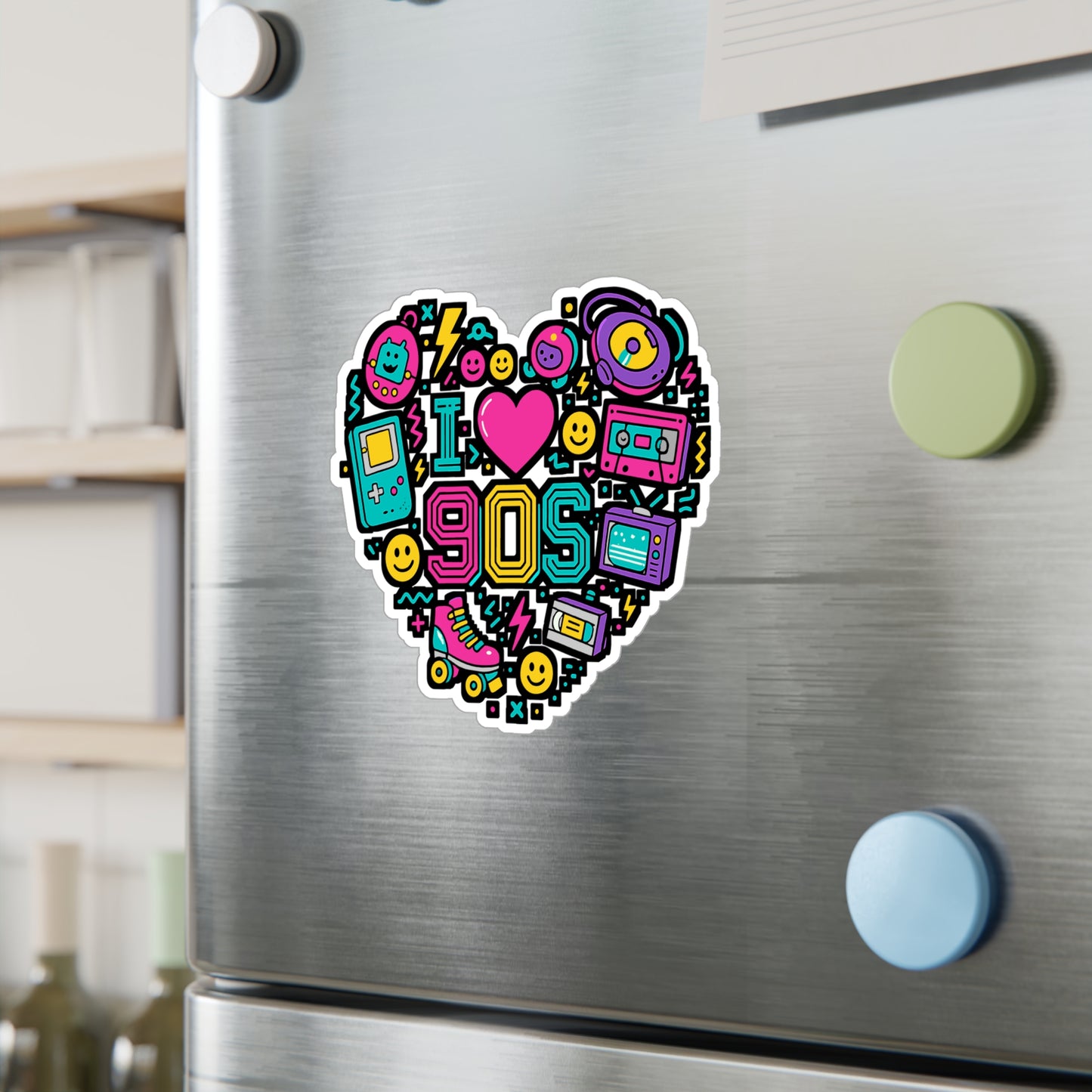 I Love 90s - Retro Sticker for Laptop, Water Bottle - Gift for 90s Lovers, Nostalgia Fans, Teens