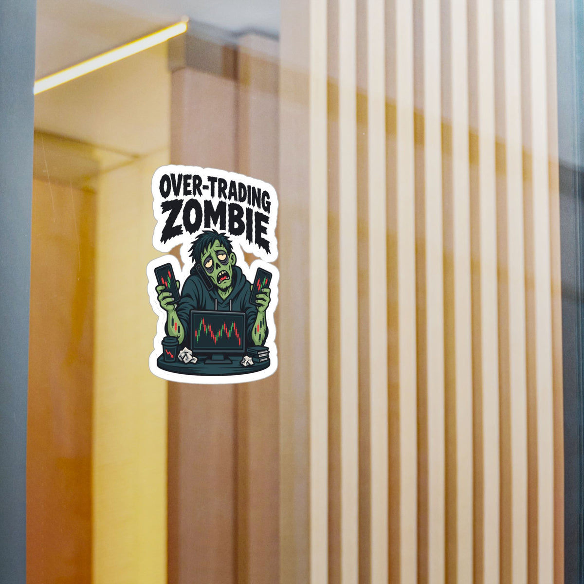 Day Trading Sticker - Over-Trading Zombie Design for Stock Market and Forex Traders, Laptop and Water Bottle Decals
