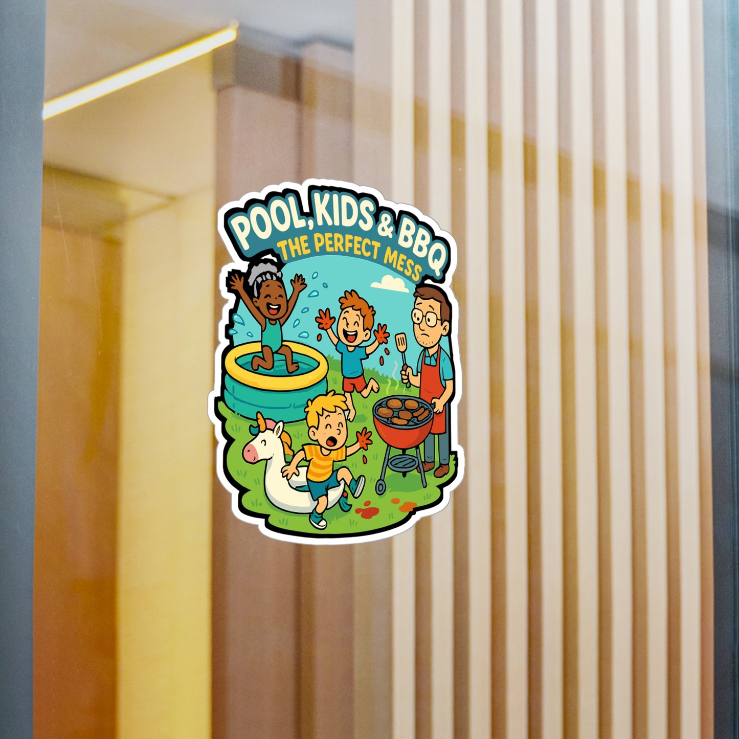 Kids Sticker – Pool Kids BBQ The Perfect Mess Decals for Summer, Waterproof Vinyl, Ketchup Grill Design for Laptop, Water Bottle
