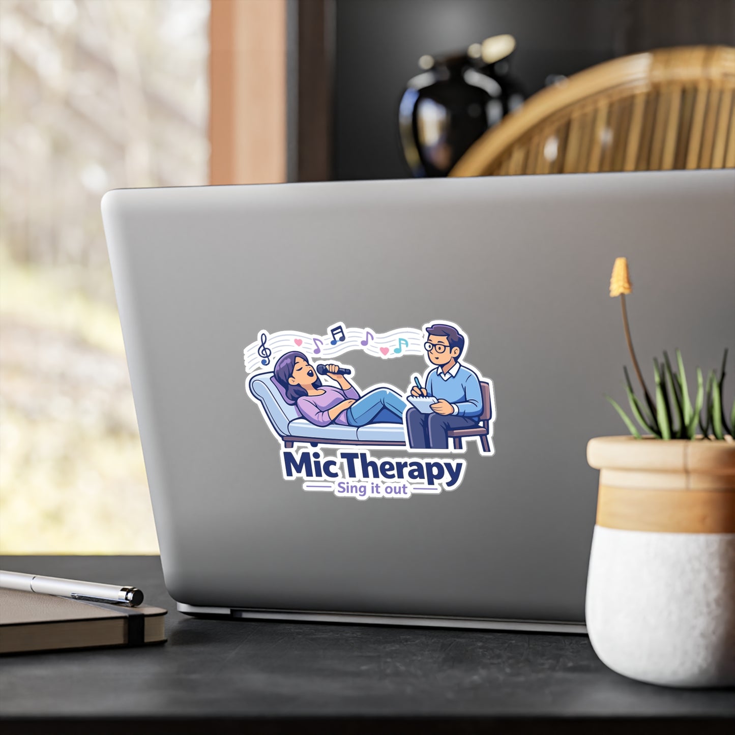 Karaoke Sticker Mic Therapy Music Humor Vinyl Waterproof Decals for Laptop Water Bottle Fun Beer Booze Party