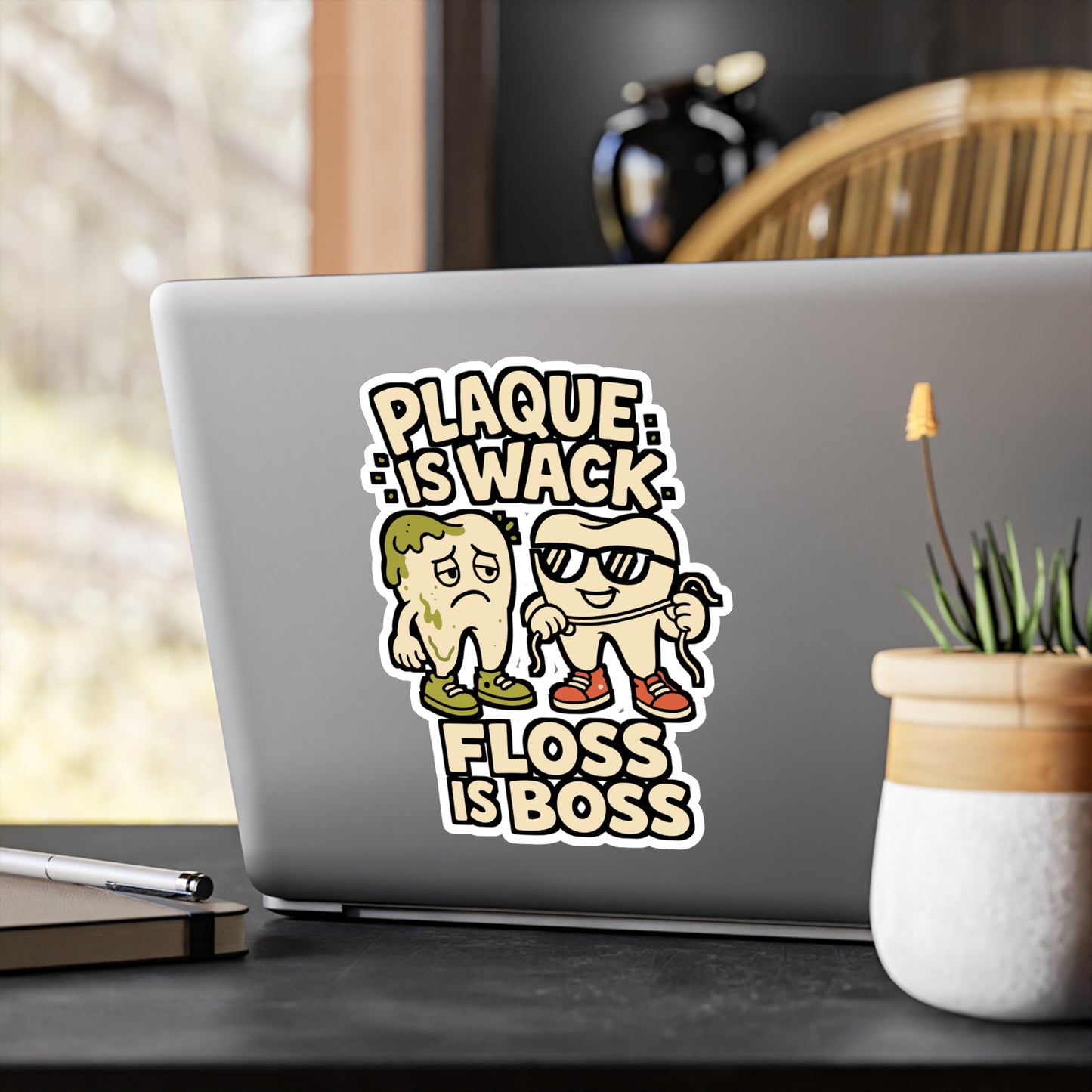 Plaque Is Wack Floss Is Boss – Dentist Sticker for Laptop or Water Bottle | Funny Vinyl Dental Decal & Oral Hygiene Gift