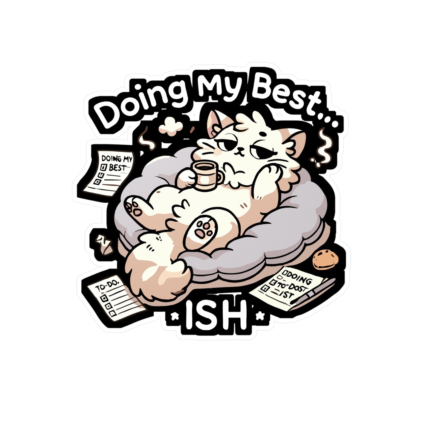 Doing My Best... Ish - Lazy cat Sticker for Laptop Sticker. Water Bottle Sticker, Vinyl Procrastination Decal - Lazy cat Gift