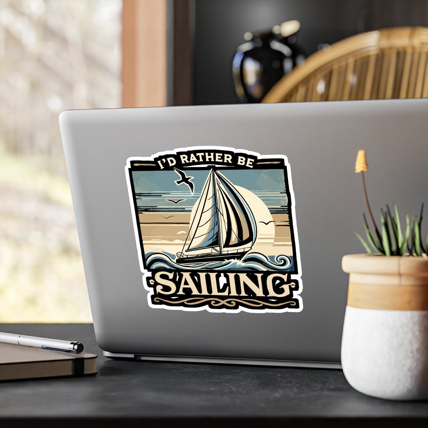 I'd Rather Be Sailing - Sailing Sticker for Laptop Sticker. Water Bottle Sticker, Vinyl Boating Decal - Sailing Gift