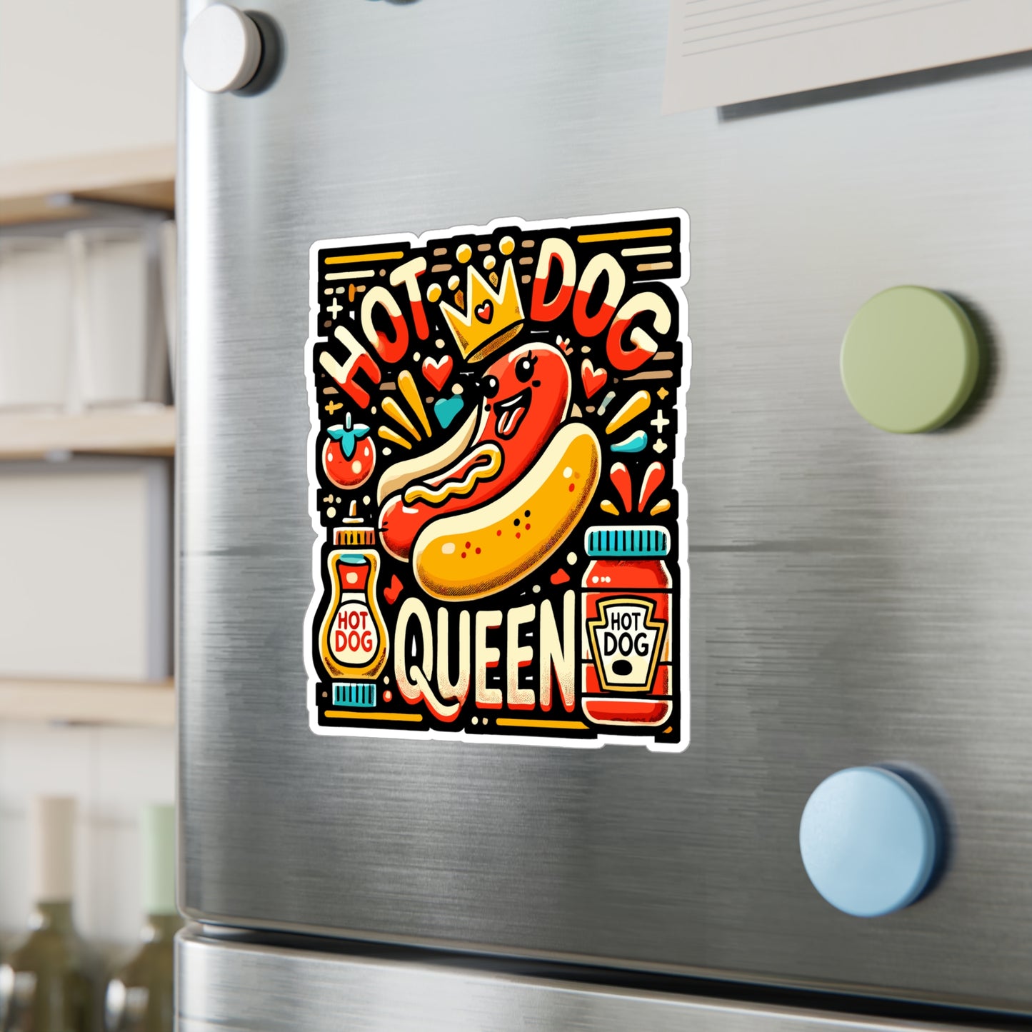 Hot Dog Queen - Hot dog Sticker for Laptop Sticker. Water Bottle Sticker, Vinyl Foodie Decal - Hot dog Gift