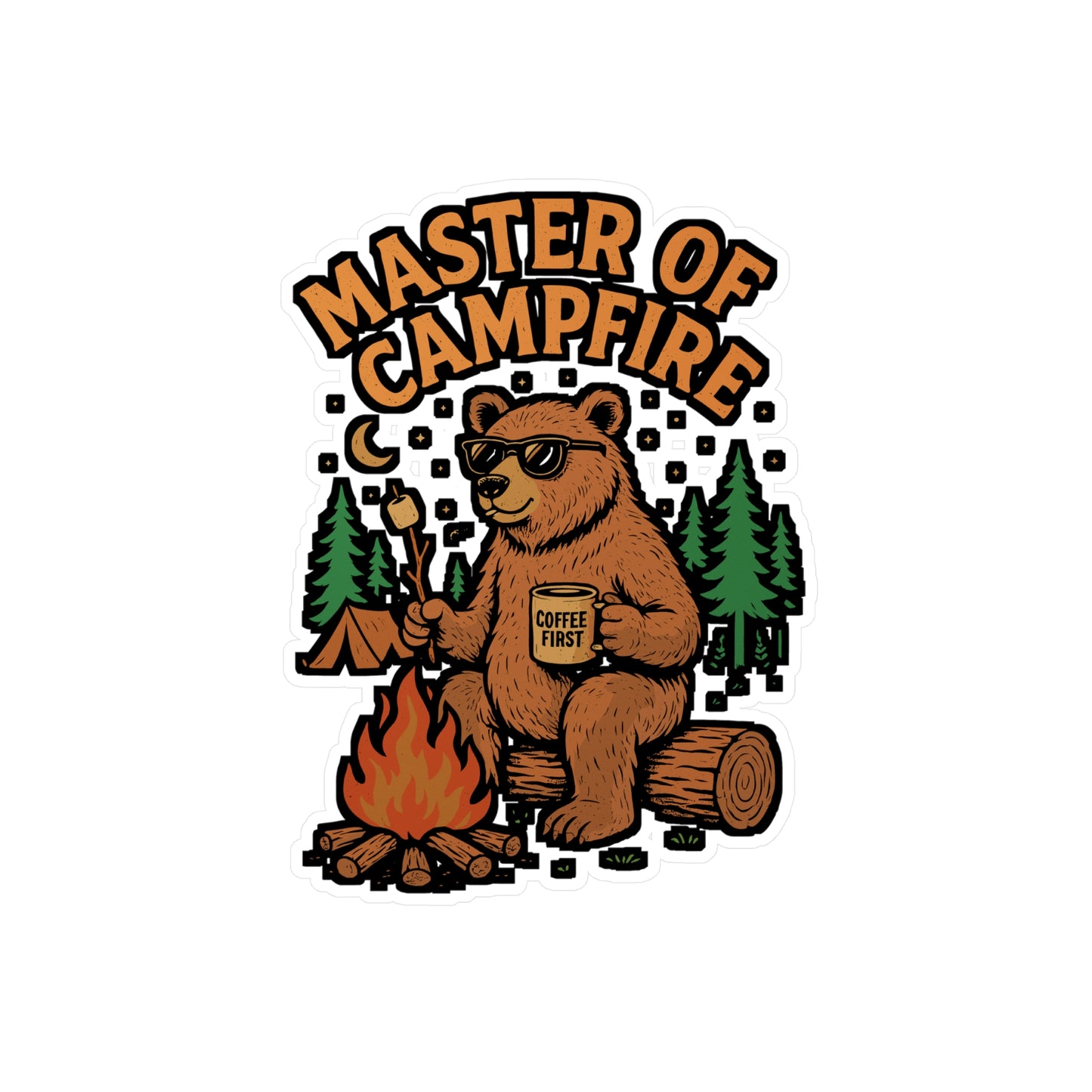 Master Of The Campfire – Camping Sticker for Laptop & Water Bottle | Vinyl Campfire Decal | Outdoor Adventure Gift