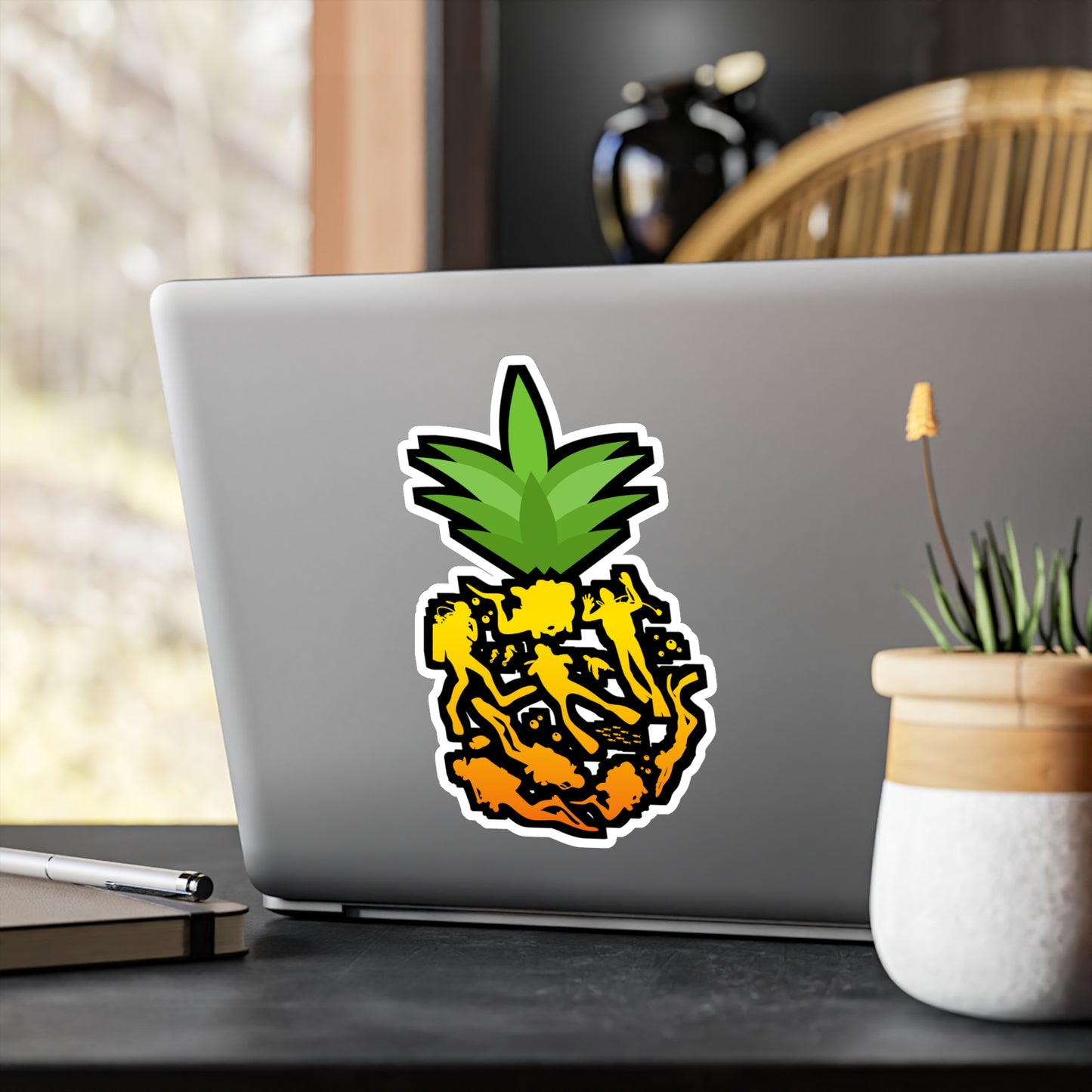 Pineapple Scuba Diver - Diver Sticker for Laptop Sticker. Water Bottle Sticker, Vinyl Scuba-diving Decal - Diver Gift