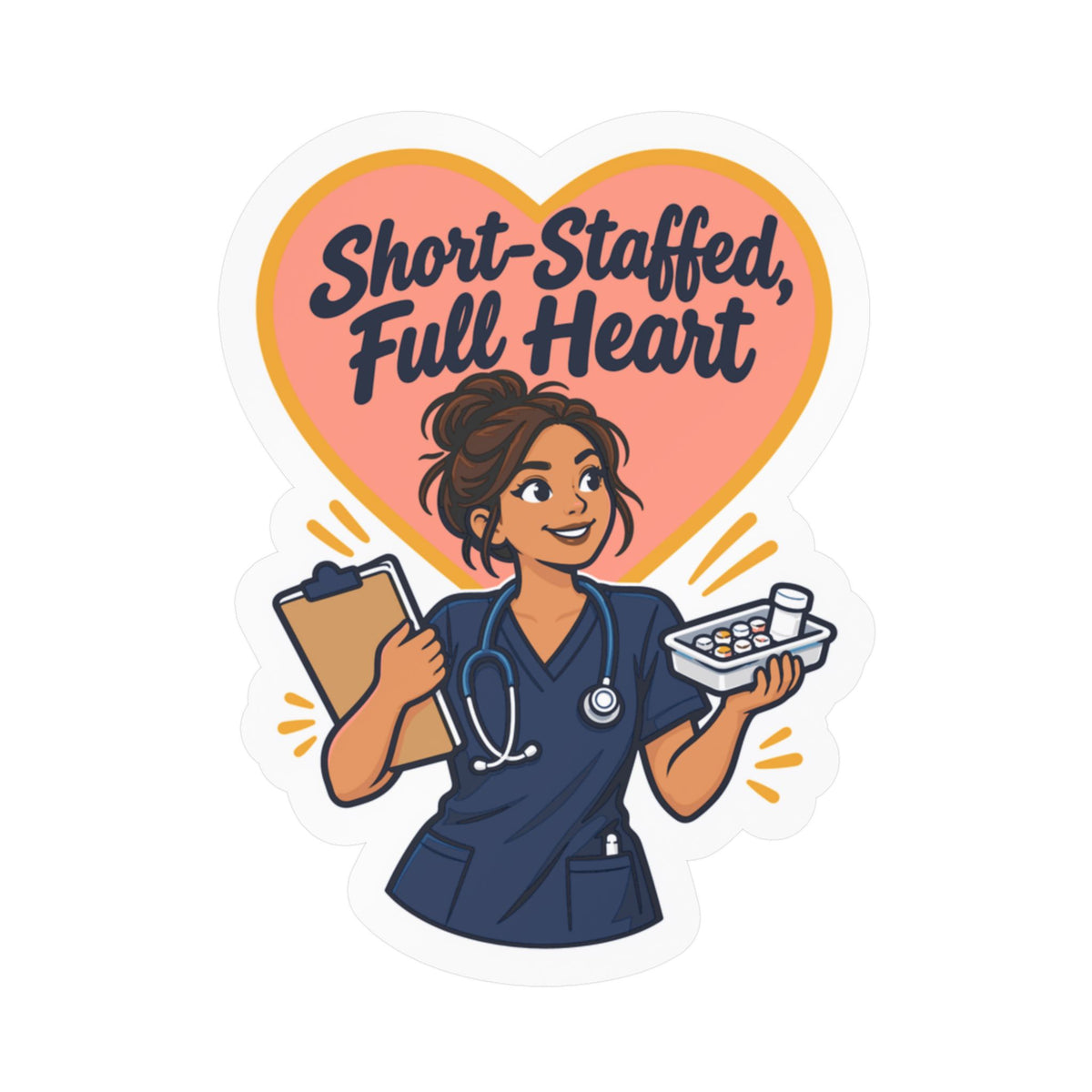 Nurse Sticker “Short-Staffed, Full Heart” Vinyl Decals for Laptop, Water Bottle, Nursing Student Gift