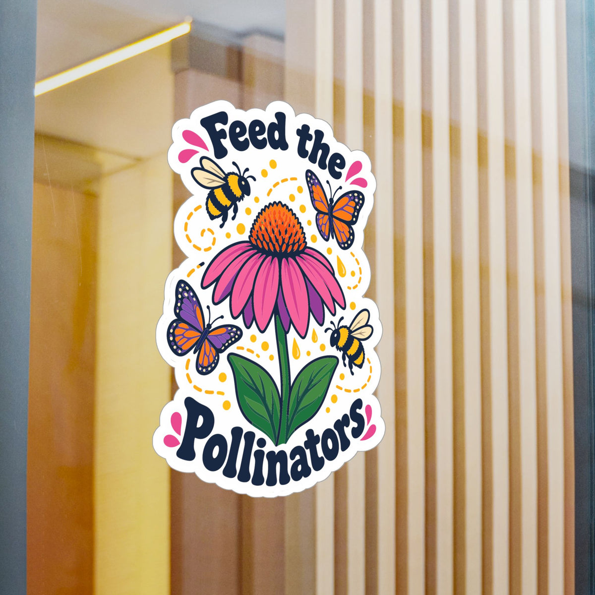 Plants Sticker - Feed The Pollinators Dandelion Design, Nature-Inspired Decals for Laptop and Water Bottle, Friendship Gift