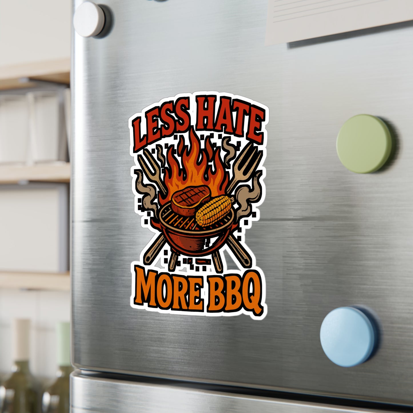 Less Hate More BBQ – Barbecue Sticker for Car, Laptop, Water Bottle & Grilling Lover Gifts